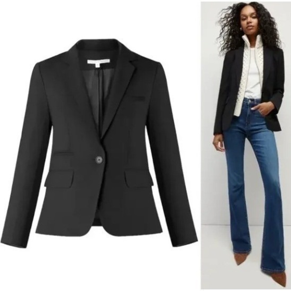 Veronica Beard Black Wool Single Button Classic Dickey Jacket Blazer Size 8